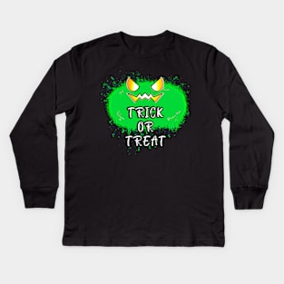 Trick or Treat Jack O Lantern Green Pumpkin Splat Kids Long Sleeve T-Shirt